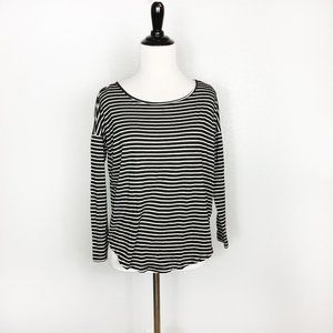 Billabong Loose Fit Black and White Stripe Cross Back 3/4 Sleeve Womens Shirt XS